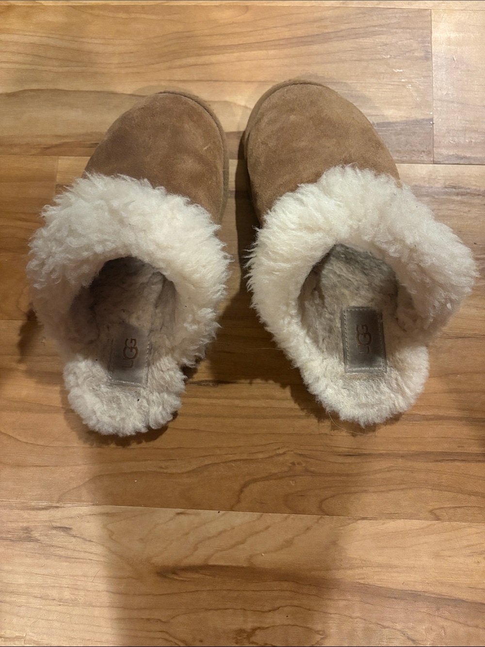 UGG Chestnut Suede Shearling-Lined Slip-On Slippers